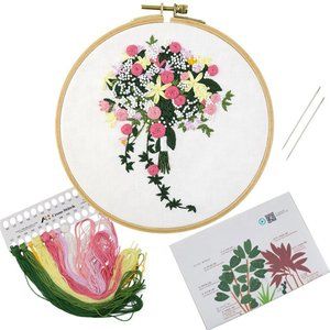 Pink Flower Bouquet Embroidery Kit Beginner Craft
